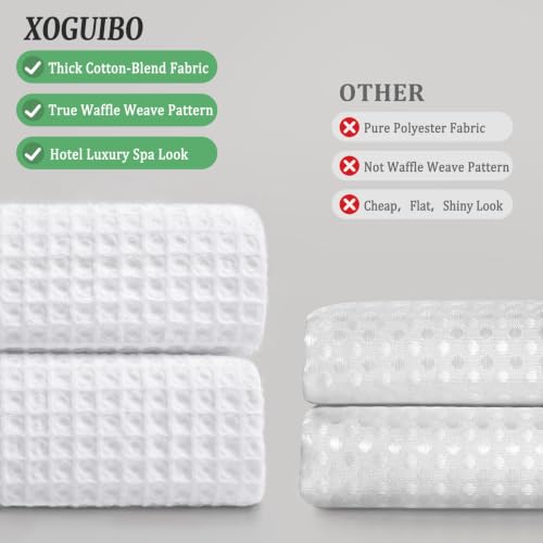 White Waffle Weave Shower Curtain Heavyweight Cotton Fabric 72Wx72L | Soft Cotton Cloth,3D Square Truely Waffle Washable, Hotel Luxury Spa, Shower Curtain Set for Bathroom 12 Plastic Hooks - color: White, size: Standard 72"W X 72"L