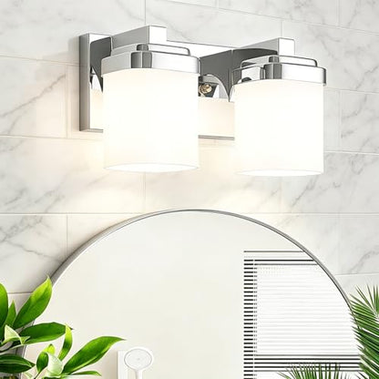 10 Inches Bathroom Vanity Light, 2-Light Chrome Bathroom Light Fixtures Over Mirror, Bathroom Light Shower Lamp with Milky White Square Glass Shade, Modern Farmhouse Lighting Fixtures - color: Chrome, size: 10 Inch : 2-lights