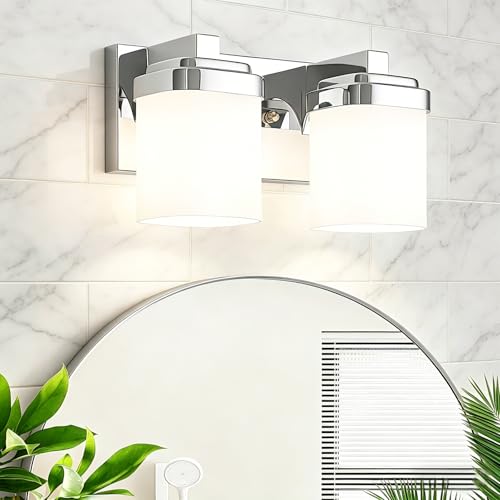 10 Inches Bathroom Vanity Light, 2-Light Chrome Bathroom Light Fixtures Over Mirror, Bathroom Light Shower Lamp with Milky White Square Glass Shade, Modern Farmhouse Lighting Fixtures - color: Chrome, size: 10 Inch : 2-lights