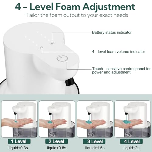 2 Pack Automatic Soap Dispenser, Touchless Automatic Liquid Soap Dispenser, Electric Wall Mounted Dispenser, 13.5oz/380ML USB Rechargeable with 4-Level Adjustment for Bathroom, Kitchen & Office - color: White, size: Liquid