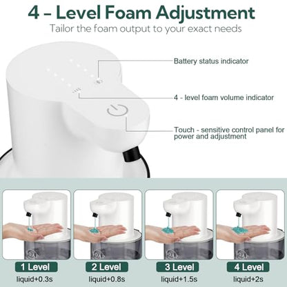2 Pack Automatic Soap Dispenser, Touchless Automatic Liquid Soap Dispenser, Electric Wall Mounted Dispenser, 13.5oz/380ML USB Rechargeable with 4-Level Adjustment for Bathroom, Kitchen & Office - color: White, size: Liquid
