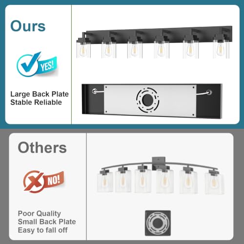 Matte Black Bathroom Light Fixtures, Modern Vanity Lights with Clear Glass Lamp Shade, Bathroom Lighting Fixtures Over Mirror, Restroom Vanity Lighting Fixture, 6-Light 46 Inch - color: Blakc, size: 6-Light