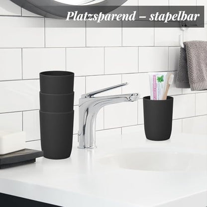AstraLoom 4PCS Bathroom Tumbler Set, 9.5oz/280ml Unbreakable Toothbrush Holder Cups, Dishwasher Safe Plastic Organizer for Toothbrushes, Makeup Brushes & Vanity Counter, Black - color: Black