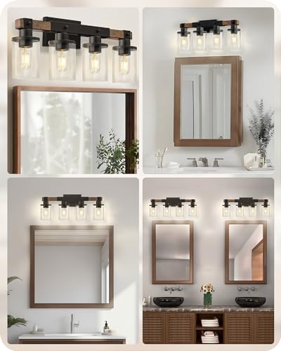 4-Light Bathroom Light Fixture, Farmhouse Vanity Lights for Bathroom with Glass Shade, Rustic Bathroom Light Fixtures, E26 Base F09BD05 - size: 4-Light