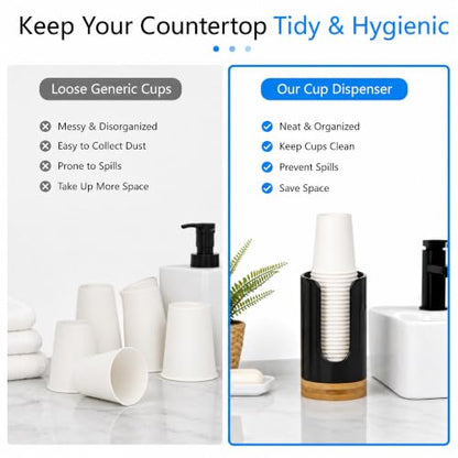 Ceramic Bathroom Cup Holder, 3-5 oz Cup Dispenser, Black | Disposable Paper & Plastic Bathroom Cups Holder - Mouthwash Cups Dispenser for Bathroom, Guest Toiletries, Countertop, Coffee - color: Black