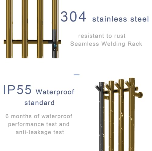 Heated Towel Rack, Towel Warmer with Timer, Wall Mounted hot Towel Warmer Rack for Bathroom, Hardwired or Plug-in Models Vertical Towel Heater (Gold) - color: Gold