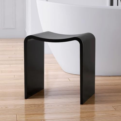 Black Shower Stool 16.7' H, Solid Surface Modern Bathroom Benches， | Heavy Duaty Stone Resin Bath Seat, 400 lbs Capacity Fancy Insider Shower Chairs for Shaving Legs - color: Black Curved