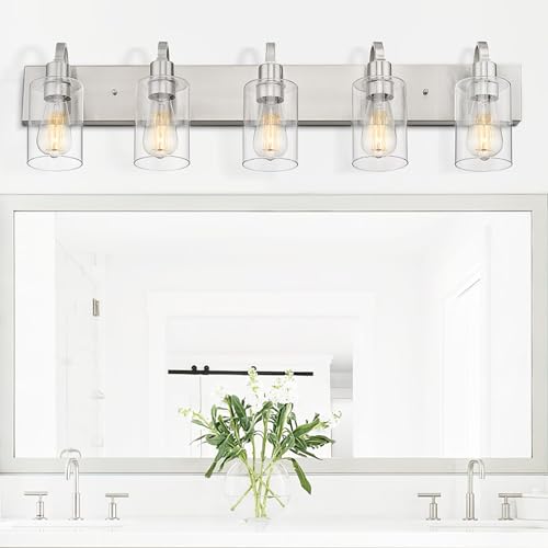 Emliviar 5-Light Bathroom Vanity Light Fixture, 37" Bath Wall Light Fixtures in Brushed Nickel Finish with Clear Glass, YCE237B-5W BN - color: Brushed Nickel - Clear Glass, size: 5-Light