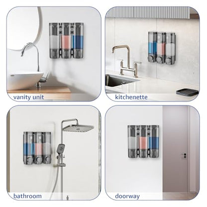 Pollock Shampoo and Conditioner Dispenser 3 Chamber No Drill | Shower Soap Pump Dispenser Wall Mounted,Body Wash Dispenser,Shower Gel Shampoo Holder for Bathroom Accessories, (Gun 3) - color: Gun 3