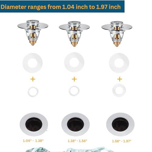 Universal Bathroom Sink Stopper, Sink Drain Strainer, Pop up Drain Hair Catcher, for 1.04-1.97 Inch Drain Hole, Anti Clogging Stainless Steel Drain Plug Water Stopper