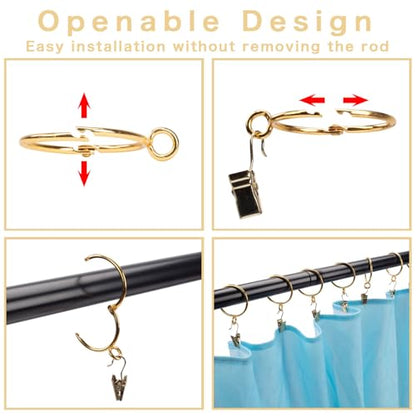Openable Curtain Rings with Eyelets,1inch Heavy Duty Rustproof Metal Drapery Rings,Shower Curtain Rings 24pcs Gold Zocang - color: Gold, size: 1inch Inside Diameter