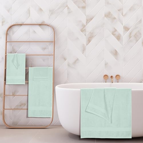 BOUTIQUO 6 Pack Cotton Towel Set, Contains 2 Bath Towels 27x54 inch, 2 Hand Towels 16x24 inch & 2 Wash Coths 12x12 inch, Ideal Everyday use, Ultra Soft Compact & Lightweight - Sea Green - color: Sea Green, size: 6 Piece Towel Set