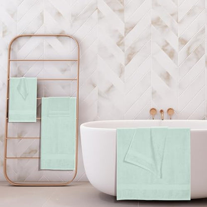 BOUTIQUO 6 Pack Cotton Towel Set, Contains 2 Bath Towels 27x54 inch, 2 Hand Towels 16x24 inch & 2 Wash Coths 12x12 inch, Ideal Everyday use, Ultra Soft Compact & Lightweight - Sea Green - color: Sea Green, size: 6 Piece Towel Set