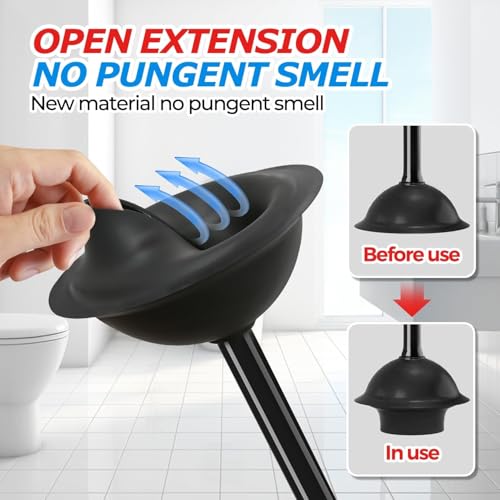 FORASTO 2Pack Toilet Plunger with Holder - Heavy Duty Bathroom Tools | Plungers for Bathroom, Toilet Bowl Cleaners, Apartment Must Haves, Bathroom Decor Accessories, Home Essentials, Black