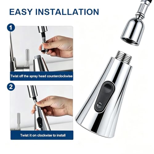 SEIDO Kitchen Faucet Sprayer Head Replacement, 3-Function Sink Sprayer Replacement, Pull Down Faucet Head with G1/2(13/16 inch) Male Thread, Chrome Kitchen Sink Aerators
