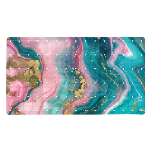 Shower Mat Bathtub Mat, 26.8x15.1 inch, Non-Slip Bath Mat with Drain, Quick Drying PVC Bathmat for Tub, Shower, Bathroom, Pink Teal Marble Texture - color: Multi 13