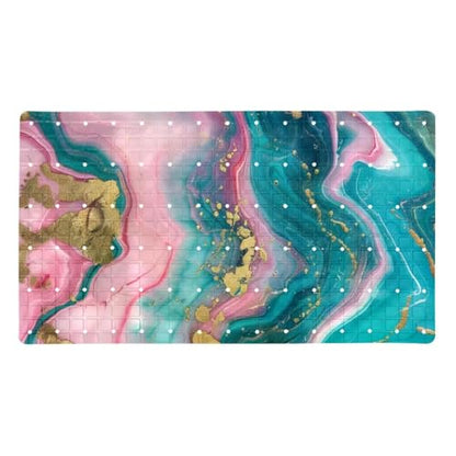 Shower Mat Bathtub Mat, 26.8x15.1 inch, Non-Slip Bath Mat with Drain, Quick Drying PVC Bathmat for Tub, Shower, Bathroom, Pink Teal Marble Texture - color: Multi 13