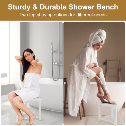 Boulphia Shower Foot Rest 14in, Acacia Wood Shower Stool for Shaving Legs (White) - color: White