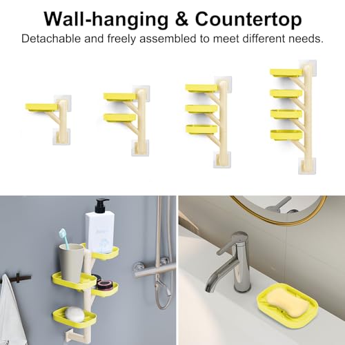 Soap Holder Four Layer Wall Mounted NO-Drilling Rotatable Self-draining Removable Soap Dish for Shower Bathroom Tray,Self Draining Sponge Holder,Razor Holder (Yellow/Ecru) - color: Yellow/Ecru