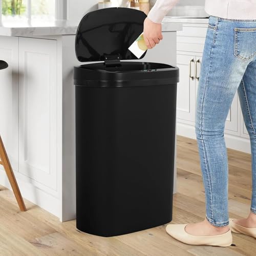13 Gallon Motion Sensor Kitchen Trash Can, 50L Automatic Sensor Trash Can, Smart Waste Bin with Lid for Kitchen, Bathroom, Bedroom, Home Office, Quiet Open & Easy Clean (Black) - color: Black, style: 1 pack