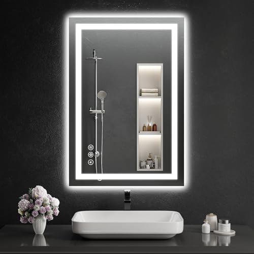26"x38" LED Bathroom Mirror with Lights, Dimmable, Anti-Fog, Lighted Bathroom Vanity Mirror for Wall, Backlit + Front Lit, Memory Function, Shatter-Proof, Tempered Glass - size: 38"L x 26"W