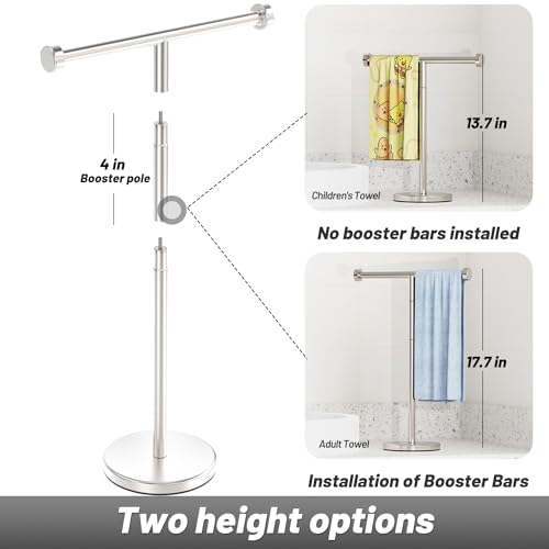 VEHHE T-Shape Hand Towel Holder for Bathroom, Height Adjustable Hand Towel Stand, SUS304 Stainless Steel Towel Holder Stand Non-Slip for Adults, Children（Silver）