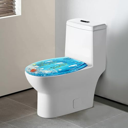 Resin Toilet Seat, Toilet Seat Elongated with 6 Anti Slip Bumper 220 Pounds Bearing Soft Close Toilets Seats for U-Shaped V-Shaped and O-Shapeds Toilets - Ocean Style