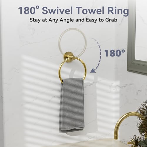 Gold Bathroom Accessories 5 Piece, 18 Inch Bath Hardware | Wall Mounted Brushed Gold Towel Rack, Durable SUS304 Stainless Steel Towel Bar Set - color: Brushed Gold-5pcs, size: 20 Inch