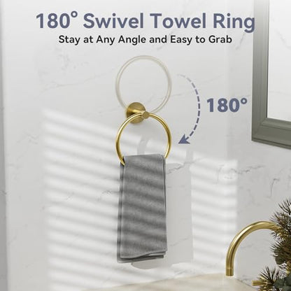 Gold Bathroom Accessories 5 Piece, 18 Inch Bath Hardware | Wall Mounted Brushed Gold Towel Rack, Durable SUS304 Stainless Steel Towel Bar Set - color: Brushed Gold-5pcs, size: 20 Inch