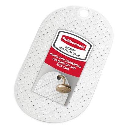 Rubbermaid INSTAMAT Bath Tub Shower Mat, Non-Slip Tub Mat with Suction Cups, Bath Mat Hangs on Showerhead for Quick Dry, 27.2 x 15.2 Inch, BPA-Free, Easy to Clean, for Inside Tub or Shower, White - color: White