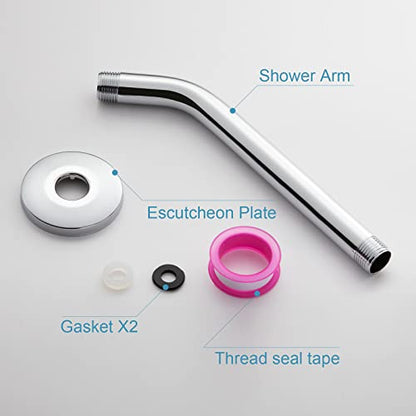 OFFO Shower Arm with Flange, 10 in Wall Mount Replacement Angle Shower Head Arm Wall-Mounted For Fixed Shower Head & Handheld Showerhead, Chrome - color: Chrome, style: 10 in