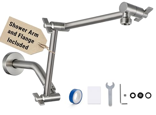 G-Promise 12 Inch Shower Extender with 6Inch Arm and Flange(Brushed Nickel) | Solid Brass Construction, Height and Angle Adjustable, Standard Connection Thread, All Installation Tools Included - color: Brushed Nickel, style: 12 Inch
