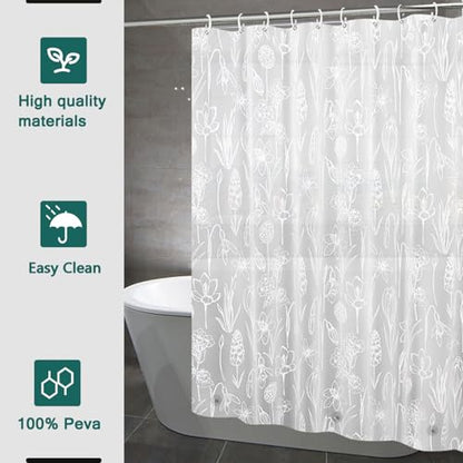 Shower Curtain Liner, 100% Waterproof Peva Shower Curtains with 3 Duty Heavy Bottom Magnets and 12 Rust Proof Grommets, 72x72 Weighted Shower Liner for Shower Stall, Bathtubs - color: Frosted Plant