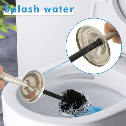 Stainless Steel Toilet Brush and Holder Set，Toilet Bowl Brush and Holder | Heavy Duty Silver Toilet Brush for Bathroom, Toilet Cleaner Brush，Deep Cleaning，Space Saving, Covered Brush（Stain Nickel） - color: Satin Nickel