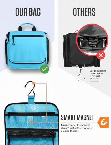 VENTURE 4TH Hanging Travel Toiletry Bag 18 Compartments - Tiffany Blue | Hangs on rails, hooks or doors; stands upright. Removable TSA pouch. Water-resistant Nylon 290D Twill, reinforced stitching. - color: Tiffany Blue