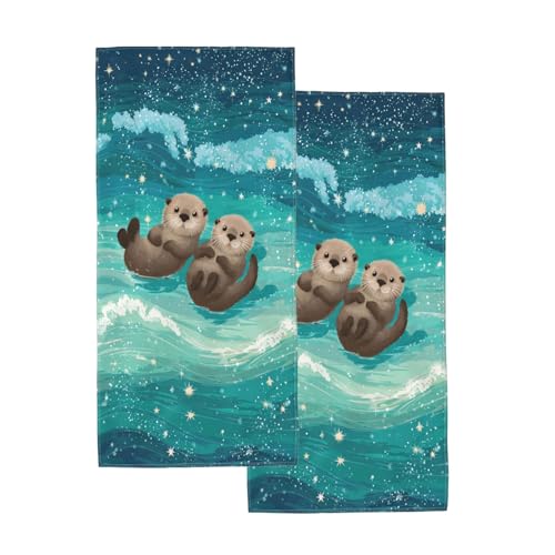 Cute Otter Hand Towels Set of 2, Adorable Playful Otter Decorative Fingertip Towel, Soft Microfiber Highly Absorbent Quick Dry Towels for Bathroom Kitchen Spa Gym Home Decor, 14.5×28 Inch - color: Cute Otter