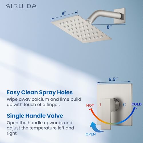 Airuida Shower Faucet Set,4 Inch Shower Valve Kit,Brushed Nickel | Male Threads,Rough-in Valve Shower Trim Kit,Single Handle Control Shower Set - color: Brushed Nickel, size: 4 Inch