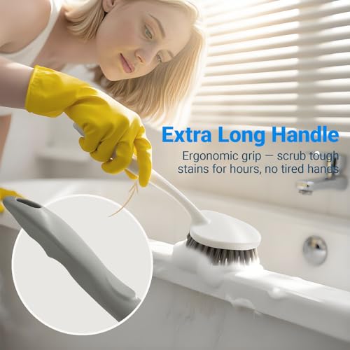 2 Pack Heavy Duty Scrub Brush Set with Hard Bristle, Cleaning Brush Designed for Bathroom, Shower, Bathtub, Tub, Carpet, Floor, Grout, Tile