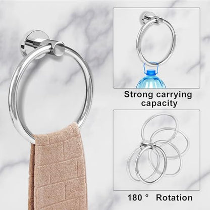 Cilee 10 Piece Chrome Bathroom Accessories Set, 24inch Polished Chrome Towel Bar Ring+Toilet Paper Holder+ Robe Towel Hook SUS304 Stainless Steel Bathroon Hardware Set - color: B Chrome, size: 24inch