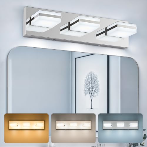 VONLUCE LED Modern Bathroom Vanity Light Fixture, Chrome | 18'', 3-Light, 3CCT, 360° Rotate, High CRI, Flicker-free, Dimmable, Memory Function, Waterproof IP44, Easy Installation - color: Chrome, size: 3-Light