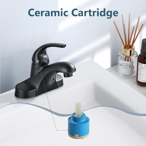 Matte Black Bathroom Sink Faucet,Single Handle 4 Inch Centerset | Single-Handle RV Bathroom Faucet Fits 4-Inch Centerset Sinks,Includes Hot And Cold Supply Lines And A Matching Pop-Up Drain - color: Matte Black