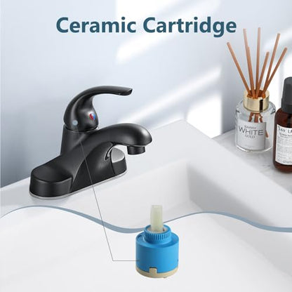 Matte Black Bathroom Sink Faucet,Single Handle 4 Inch Centerset | Single-Handle RV Bathroom Faucet Fits 4-Inch Centerset Sinks,Includes Hot And Cold Supply Lines And A Matching Pop-Up Drain - color: Matte Black
