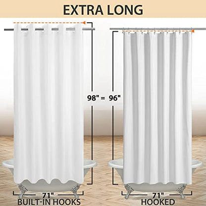 Extra Long No Hook Shower Curtain or Liner Soft Microfiber - Fabric Shower Curtain Liner Set, Machine Washable & Water Repellent, White, 71x98 - color: White, size: 71"W x 98"L (Pack of 1)
