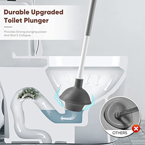 Eyliden Toilet Plunger and Brush Set, 2-in-1 Compact Holder, White | Unclogs Toilets, Deep Cleans Bowls, Nylon Bristles, Rubber Cup, Durable Plastic Caddy, Space-Saver, Bathroom Cleaning Tools - color: White & Grey