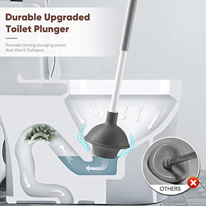 Eyliden Toilet Plunger and Brush Set, 2-in-1 Compact Holder, White | Unclogs Toilets, Deep Cleans Bowls, Nylon Bristles, Rubber Cup, Durable Plastic Caddy, Space-Saver, Bathroom Cleaning Tools - color: White & Grey