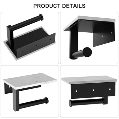 Matte Black Toilet Paper Holder with Marble Shelf Tissue Roll Holder | 304 Stainless Steel Wall Mounted Toilet Paper Roll Holder Screw-Mounted Tissue Holder for Bathroom Washroom by BATHLAVISH - color: Matte Black