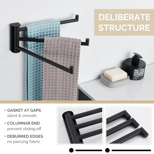 Angle Simple Kitchen Towel Rack, Swivel 3 Bars, Matte Black, 9.84" | SUS304 Stainless Steel Hand Towel Holder for Bathroom Laundry Wall, Foldable Arms Washcloth Hanger, Screws Mounted - color: Matte Black