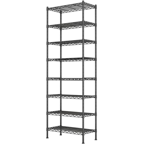 GIOTORENT 8-Wire Garage Shelving Storage Shelves, Kitchen Storage Adjustable Shelf, Metal Shelves 1600Lbs Capacity 24" Lx14 Wx72.2 H for Laundry Bathroom Pantry Closet, Black - color: Black, size: 14.0D x 24.0W x 72.2H (8Tier)