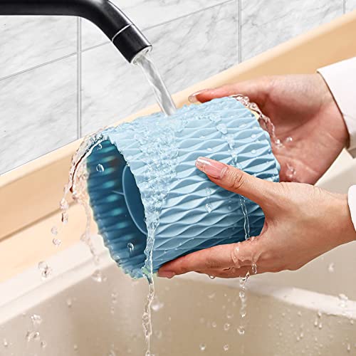Makeup Brush Holder Organizer - 360° Rotating, 5-Slot Brush Cup for Cosmetics, Lipsticks, Pens | Vanity & Desk Organizer (Light Blue) - color: Light Blue