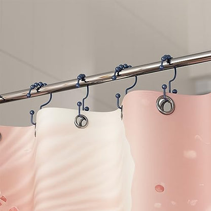 Titanker Shower Curtain Hooks Rings, Rust-Resistant Metal Double Glide Shower Hooks for Bathroom Shower Rods Curtains, Set of 12 Hooks - Navy Blue - color: Navy Blue, style: Modern